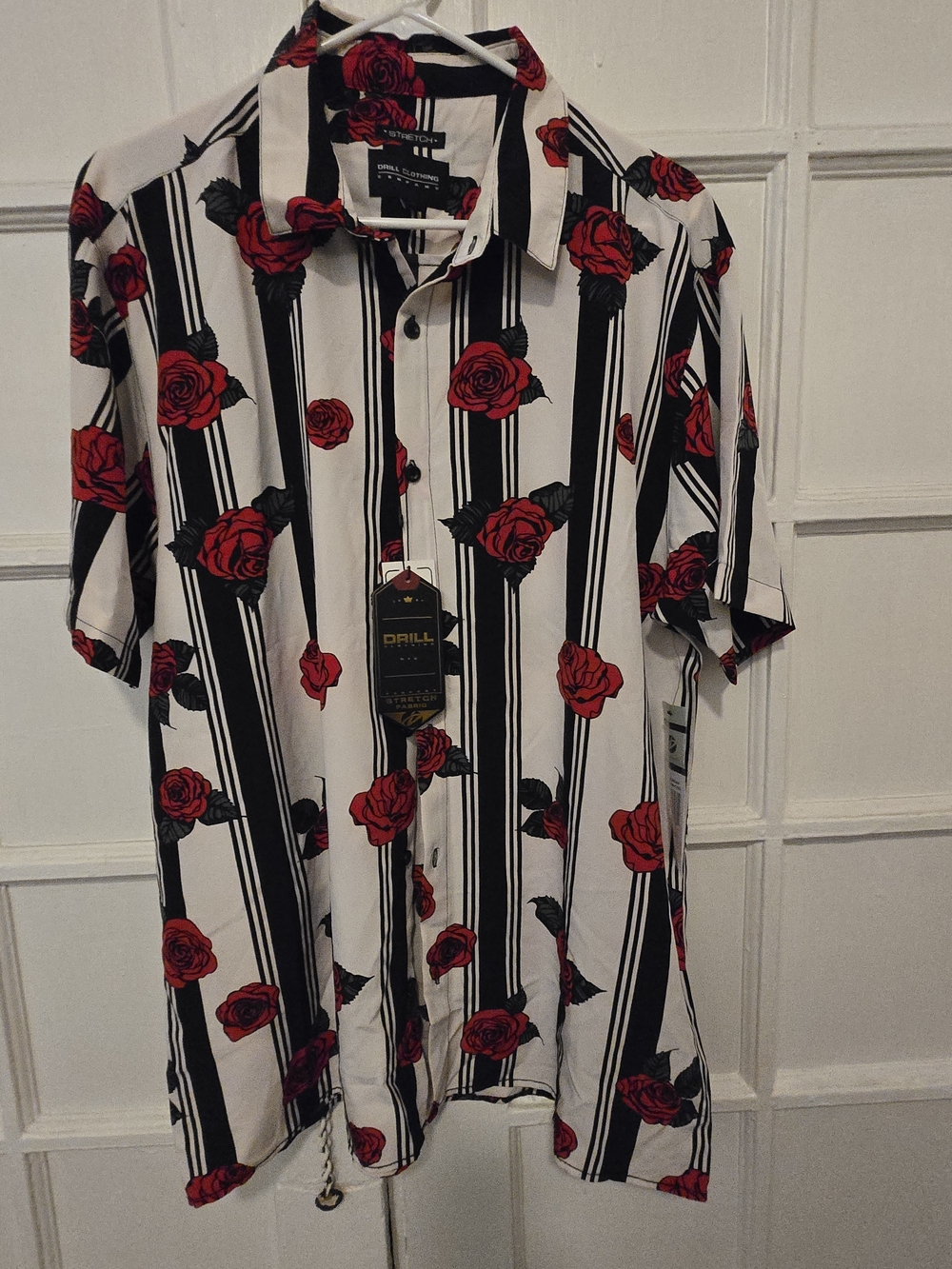 Drill Collection Red Rose Stripe Short-Sleeve Button-Down Shirt